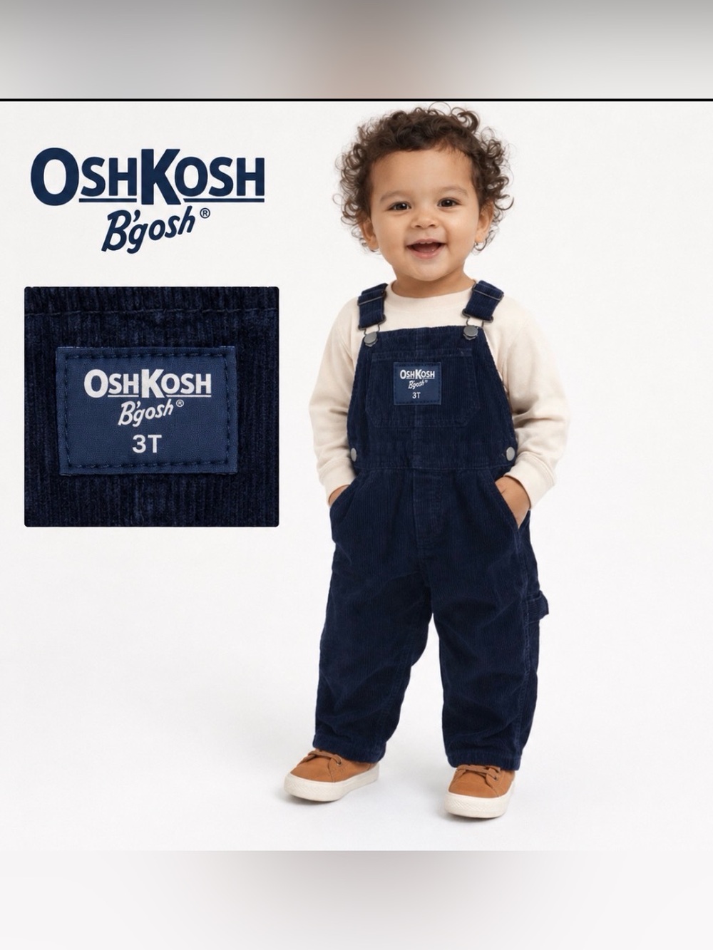 OshKosh B'gosh 3T Navy Corduroy Carpenter Overalls Kids Unisex Bib Preppy NWT